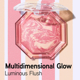 Physicians Formula blush pan close-up revealing baked texture and luminous sheen benefit