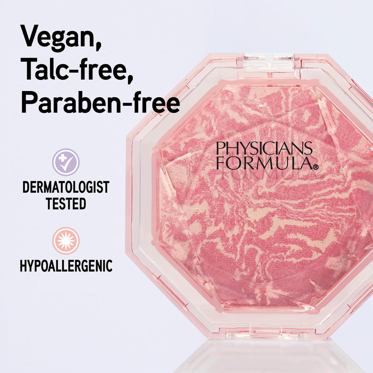 Physicians Formula blush held in hand for size comparison and travel-friendly benefit