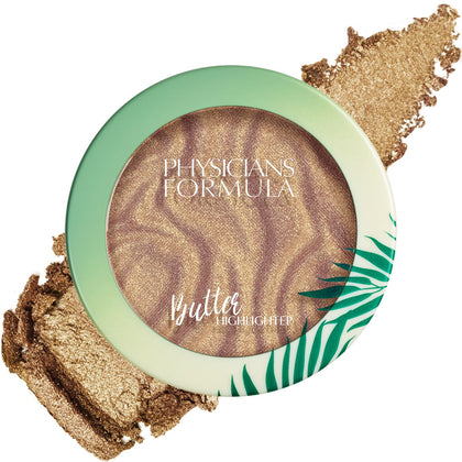 Physicians Formula Murumuru Butter Highlighter compact front view shows champagne glow and benefits