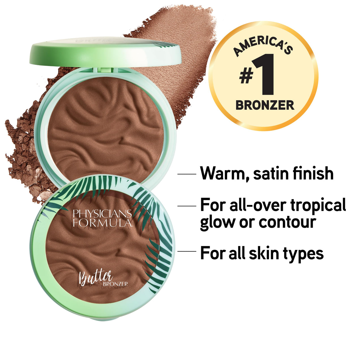 Physicians Formula open pan revealing warm bronzer shade and protective compact insert