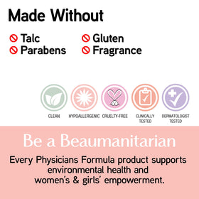 Physicians Formula packaging label detail showing talc-free formula and gentle ingredients