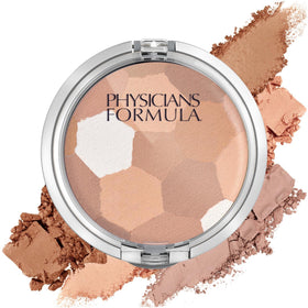 Physicians Formula palette open showing multi-colored beige shades and natural finish benefit