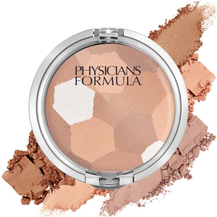 Physicians Formula palette open showing multi-colored beige shades and natural finish benefit