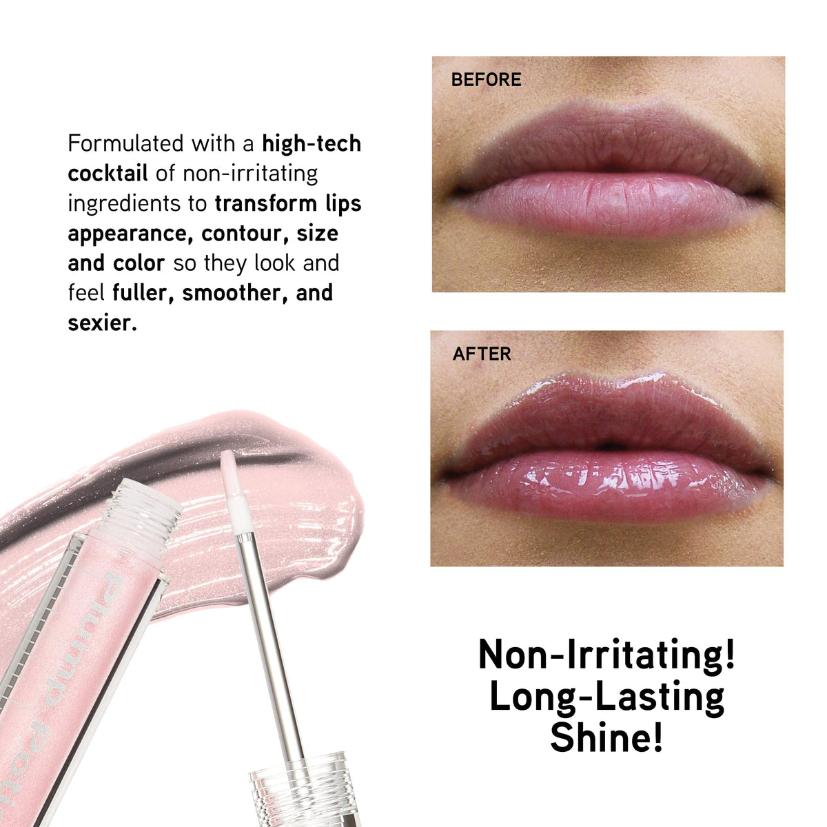 Physicians Formula before and after lips showing instant smoothing benefit