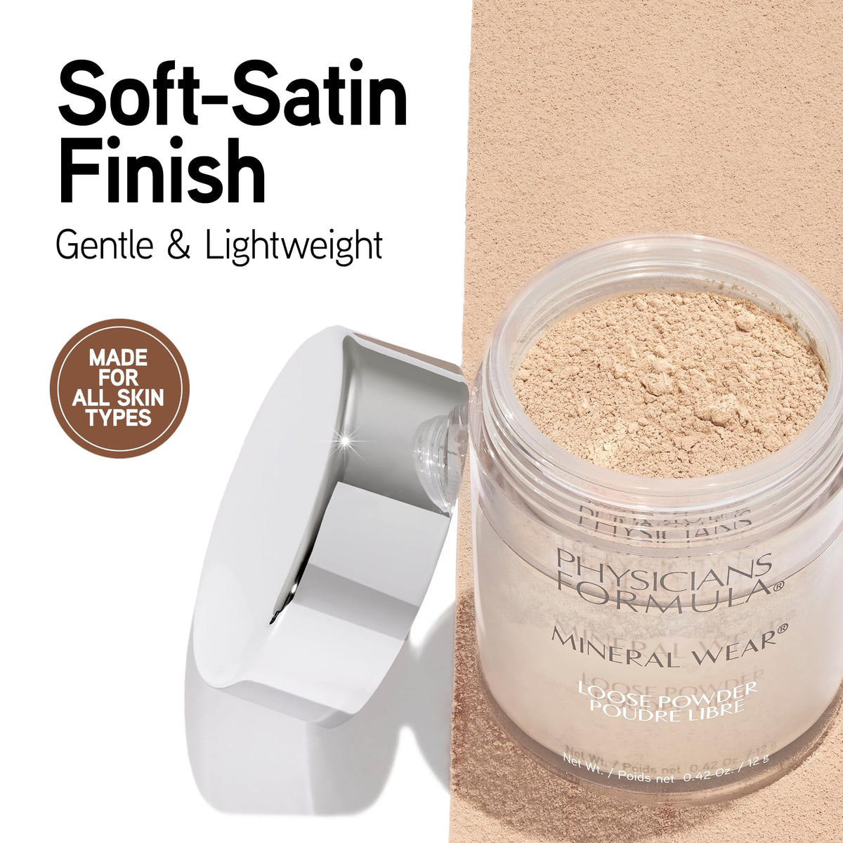 Physicians Formula powder texture close-up highlights silky minerals for smooth skin finish