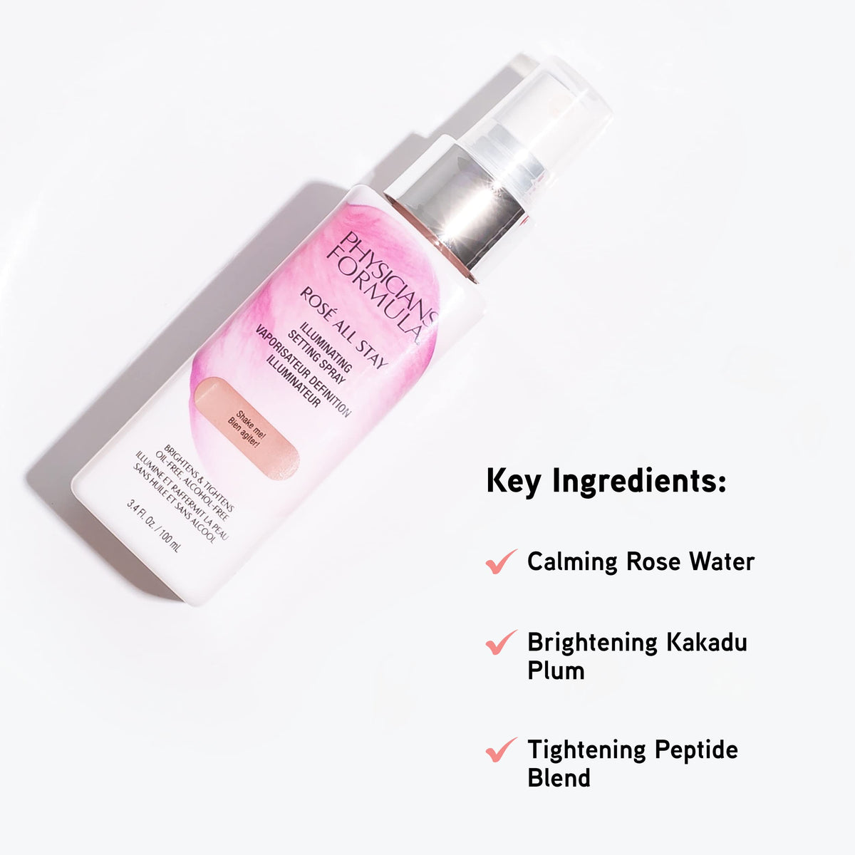 Physicians Formula close-up of fine mist spray delivering even makeup hold