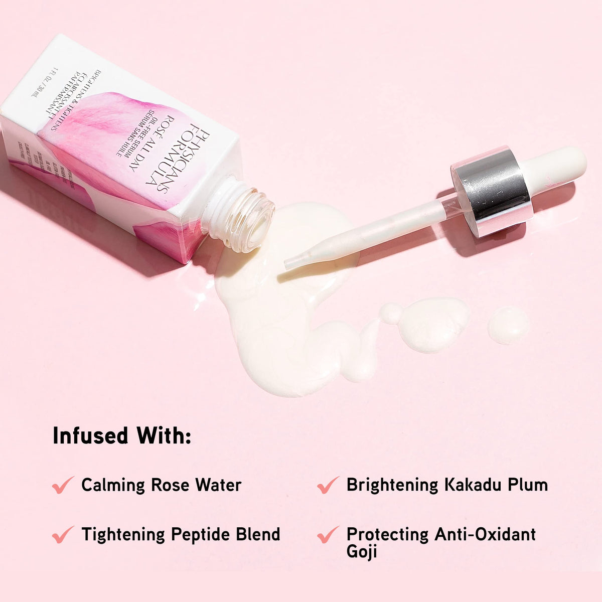 Physicians Formula serum dropper texture close-up illustrating lightweight, oil-free finish