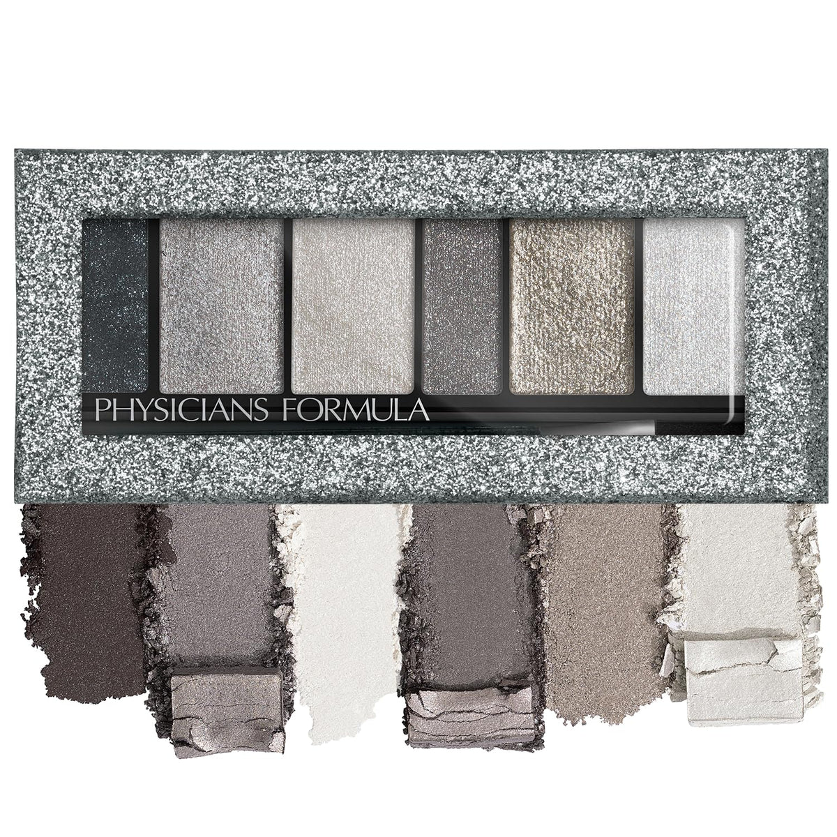 Physicians Formula palette front view showing compact casing and six-shade shimmer