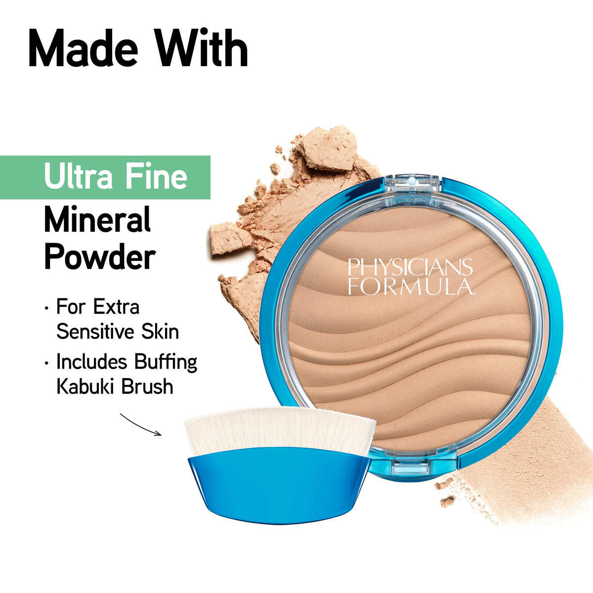 Physicians Formula air-cushion sponge and pan detail for controlled, even application benefit