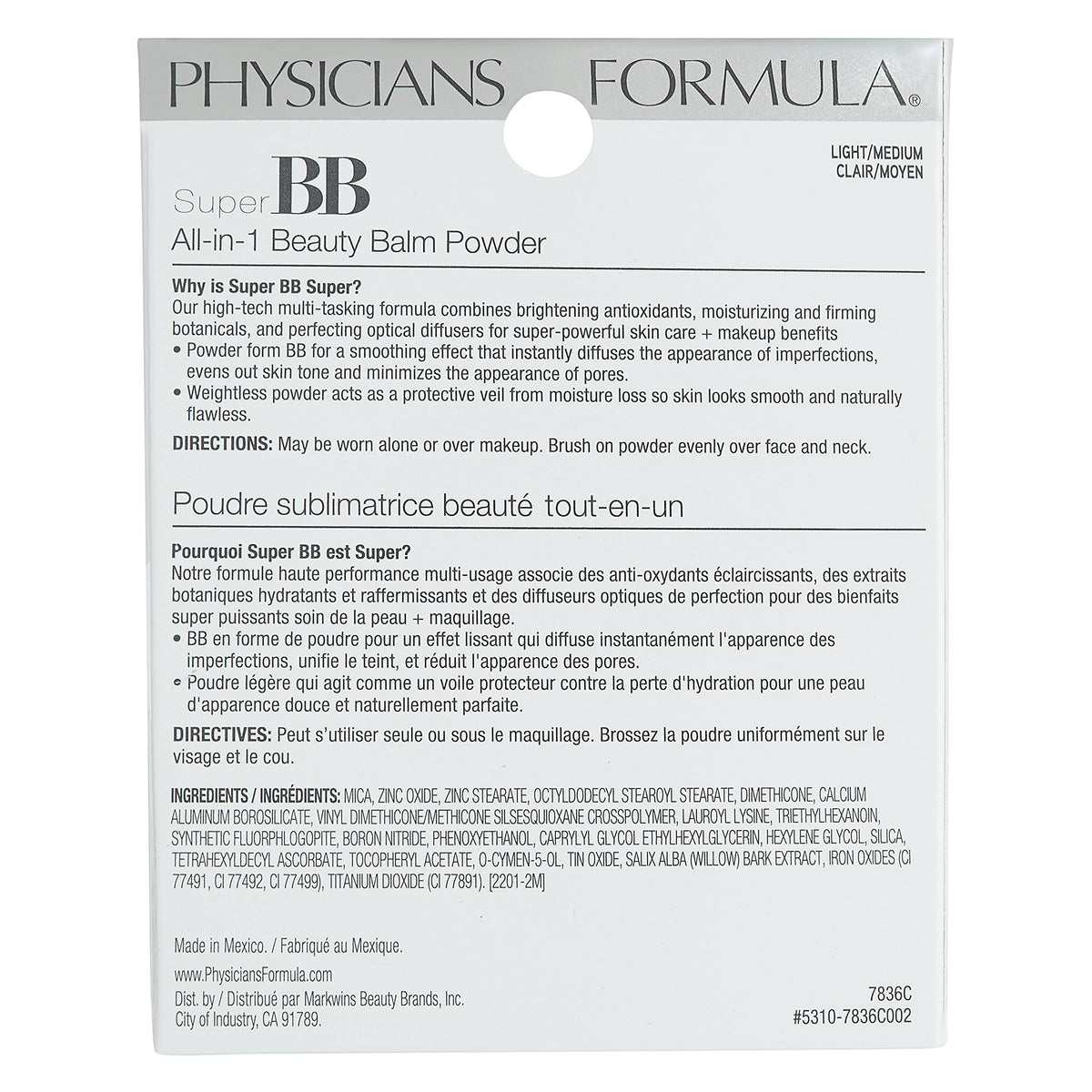Physicians Formula label and ingredient panel for safety-conscious shoppers and clarity benefit