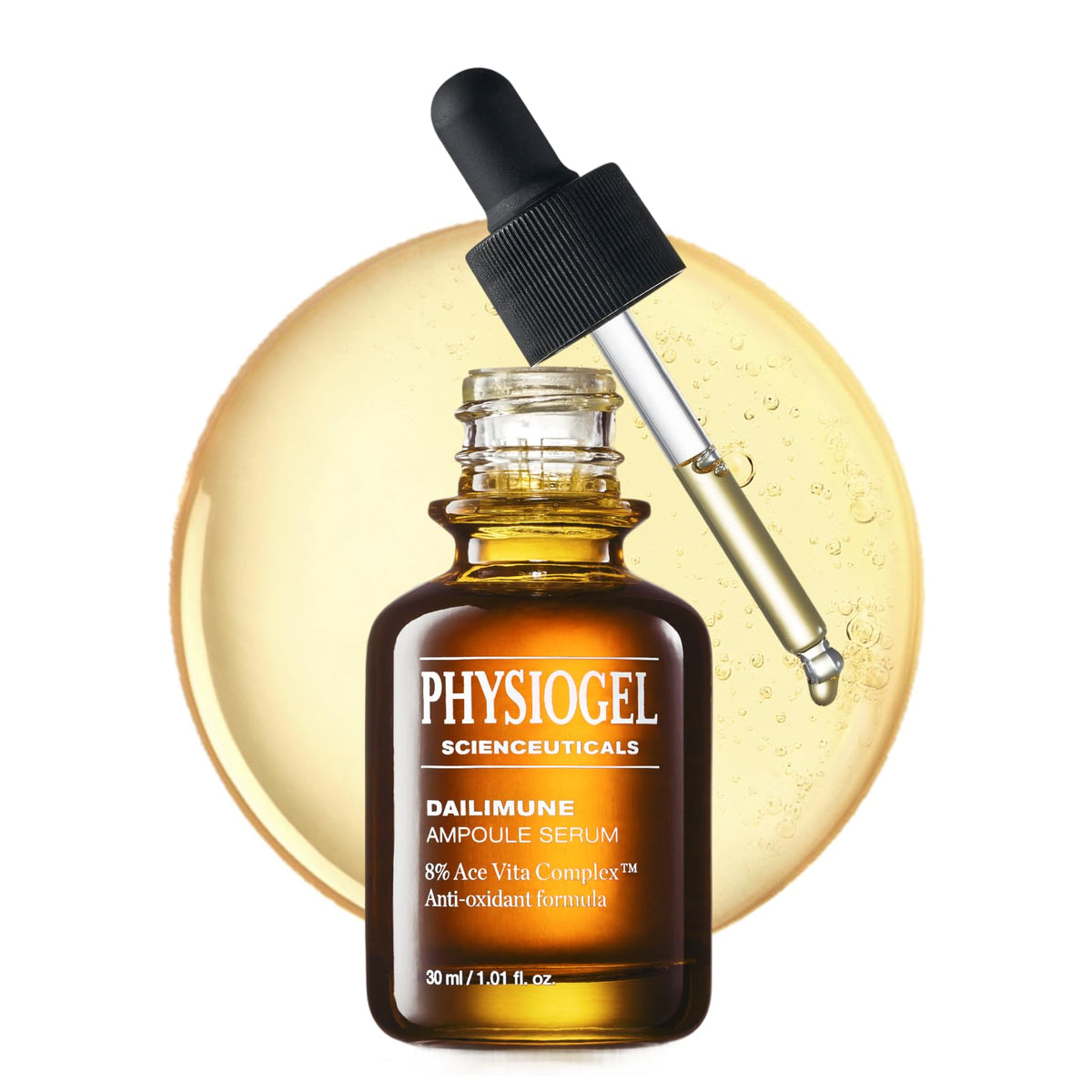 PHYSIOGEL front bottle of 8% Vitamin C ampoule showing packaging and brand benefits