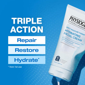 PHYSIOGEL jar open to show creamy contents and easy fingertip dispensing