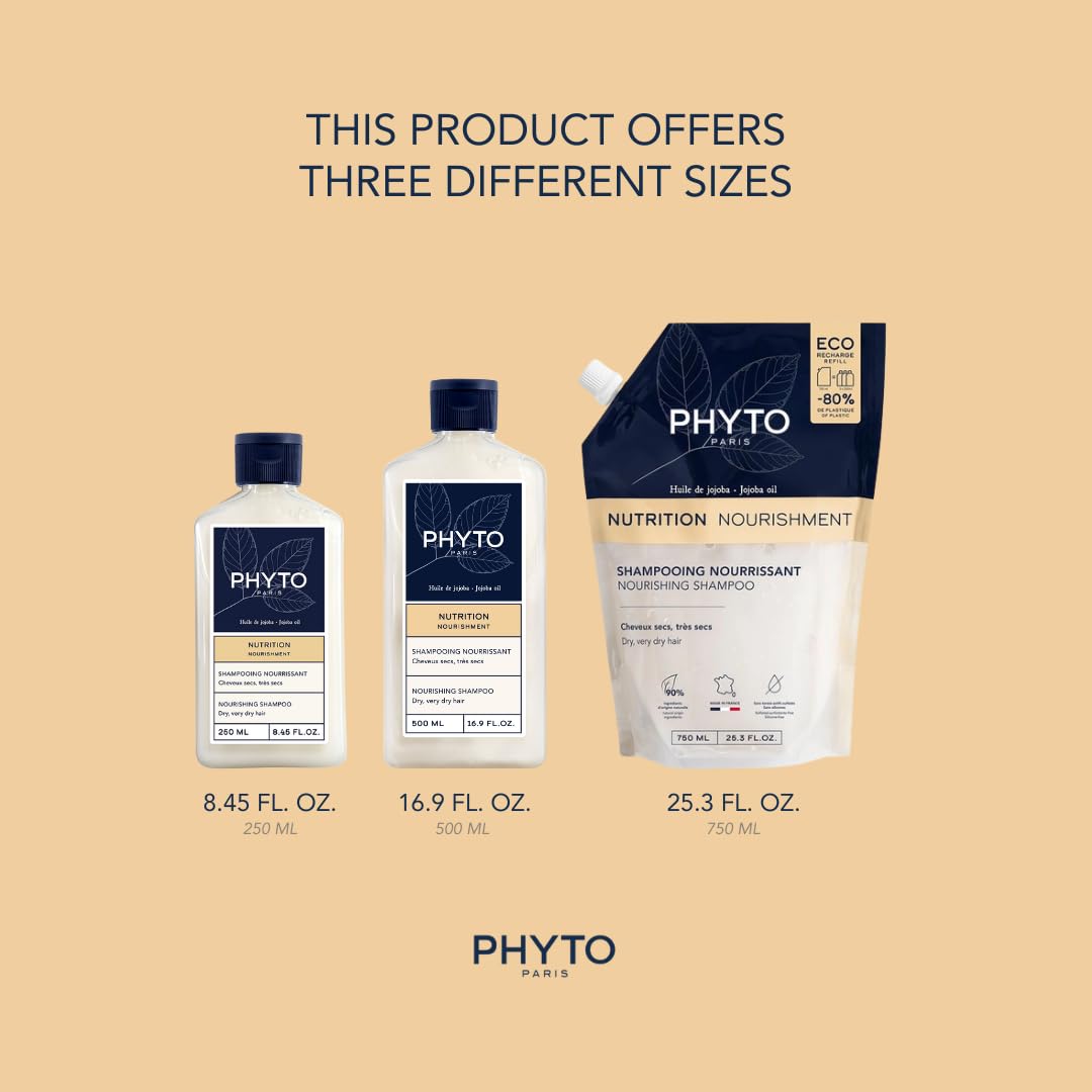 PHYTO swirled shampoo texture on hand, shows lightweight moisturizing consistency