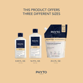 PHYTO swirled shampoo texture on hand, shows lightweight moisturizing consistency