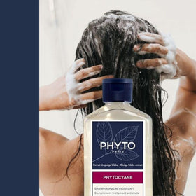PHYTO PHYTOCYANE bottle beside ruler showing 8.45 fl.oz. scale and convenience