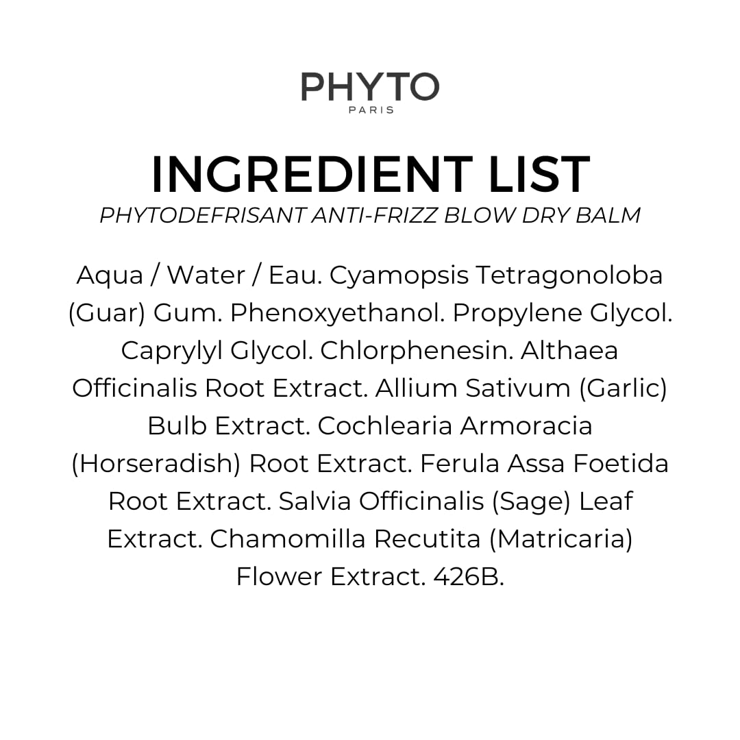 PHYTO ingredient botanicals layout showing marshmallow sage chamomile and plant origins