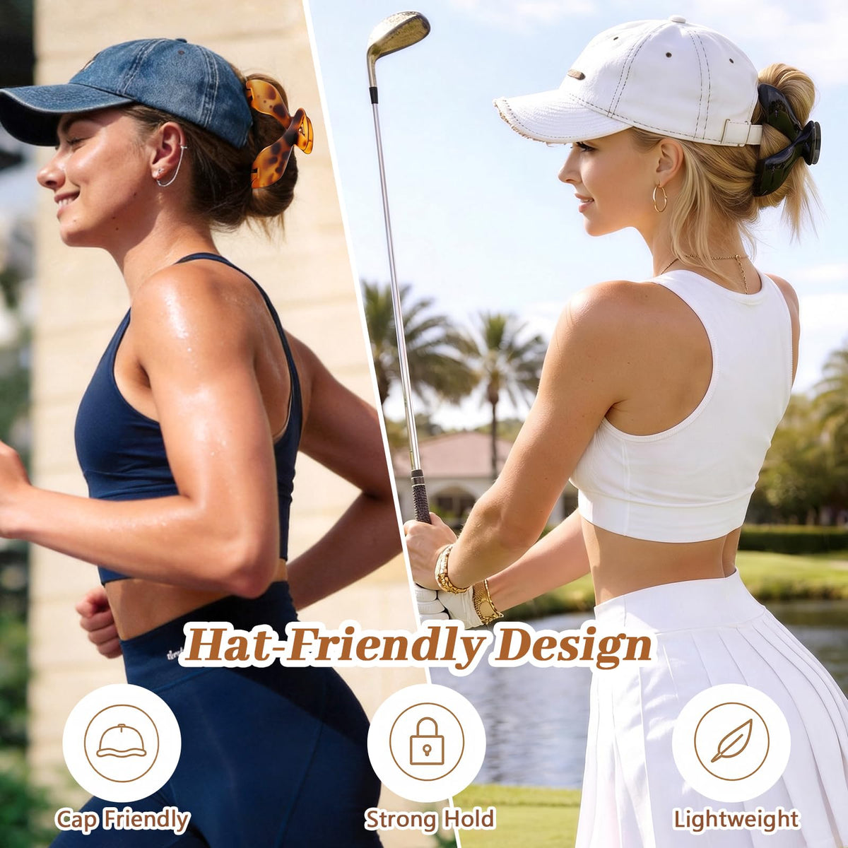 Phyzylvia clips holding hair outdoors on a woman, secure hold during activity benefit