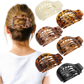 Phyzylvia front view of six flat hair clips showing tortoise and neutral tones for versatile styling