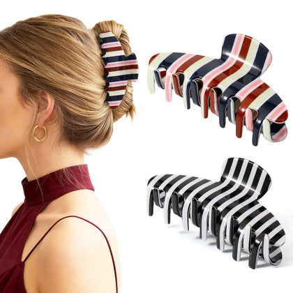 Phyzylvia front view of two striped clips showing bold pattern and secure design