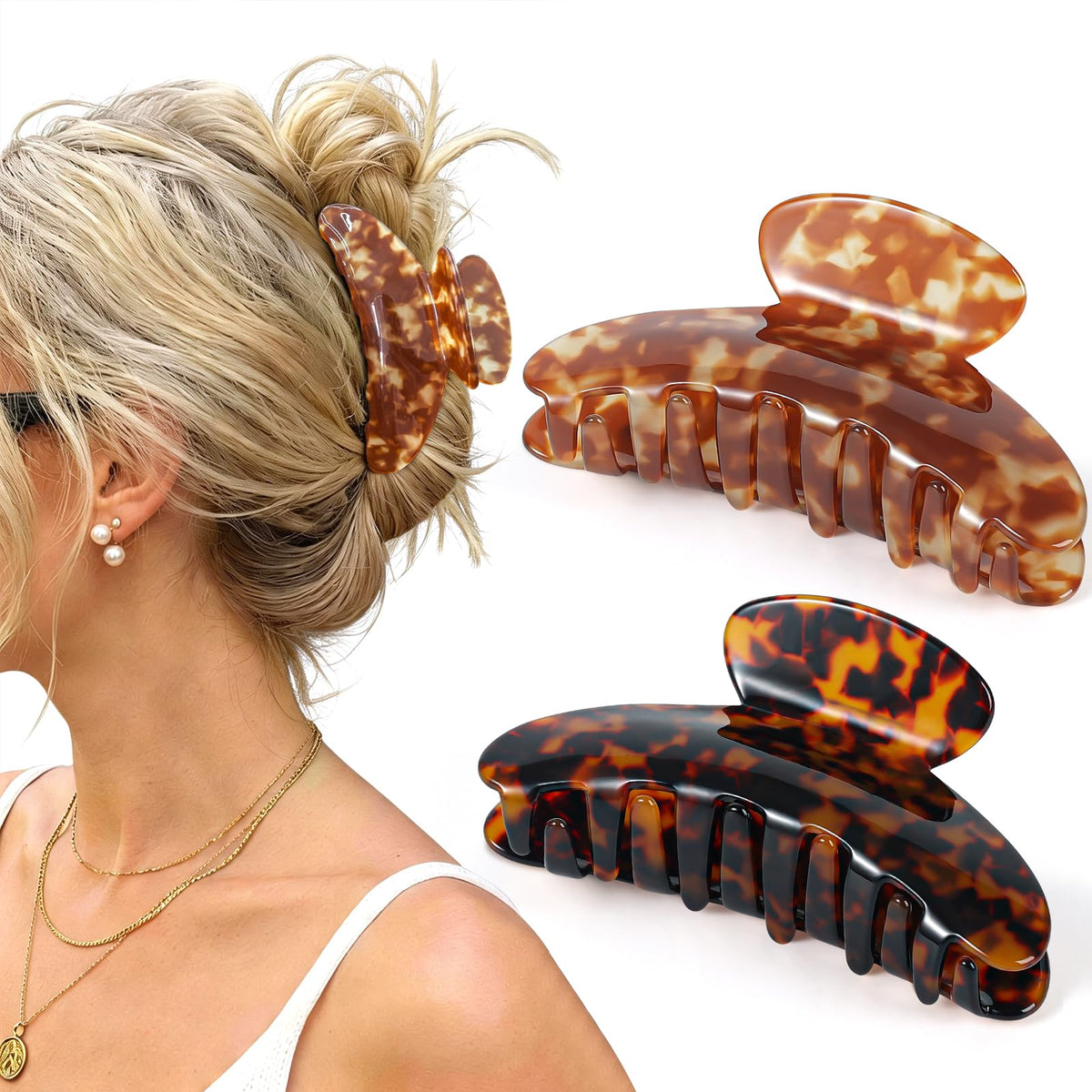 Phyzylvia front view of tortoise and leopard clip set showing design and gift-ready look