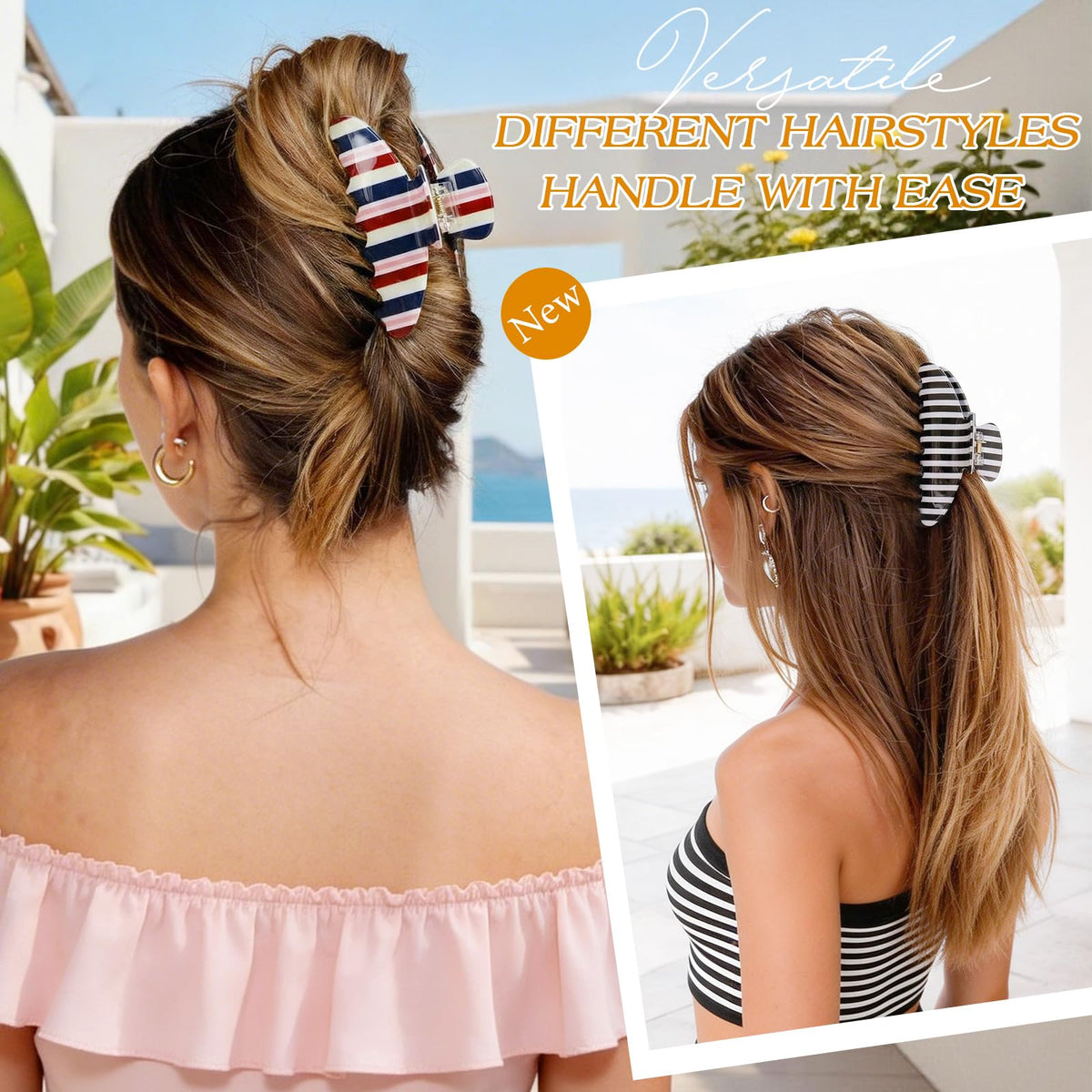 Phyzylvia clip securing a half-up hairstyle on medium hair for casual wear