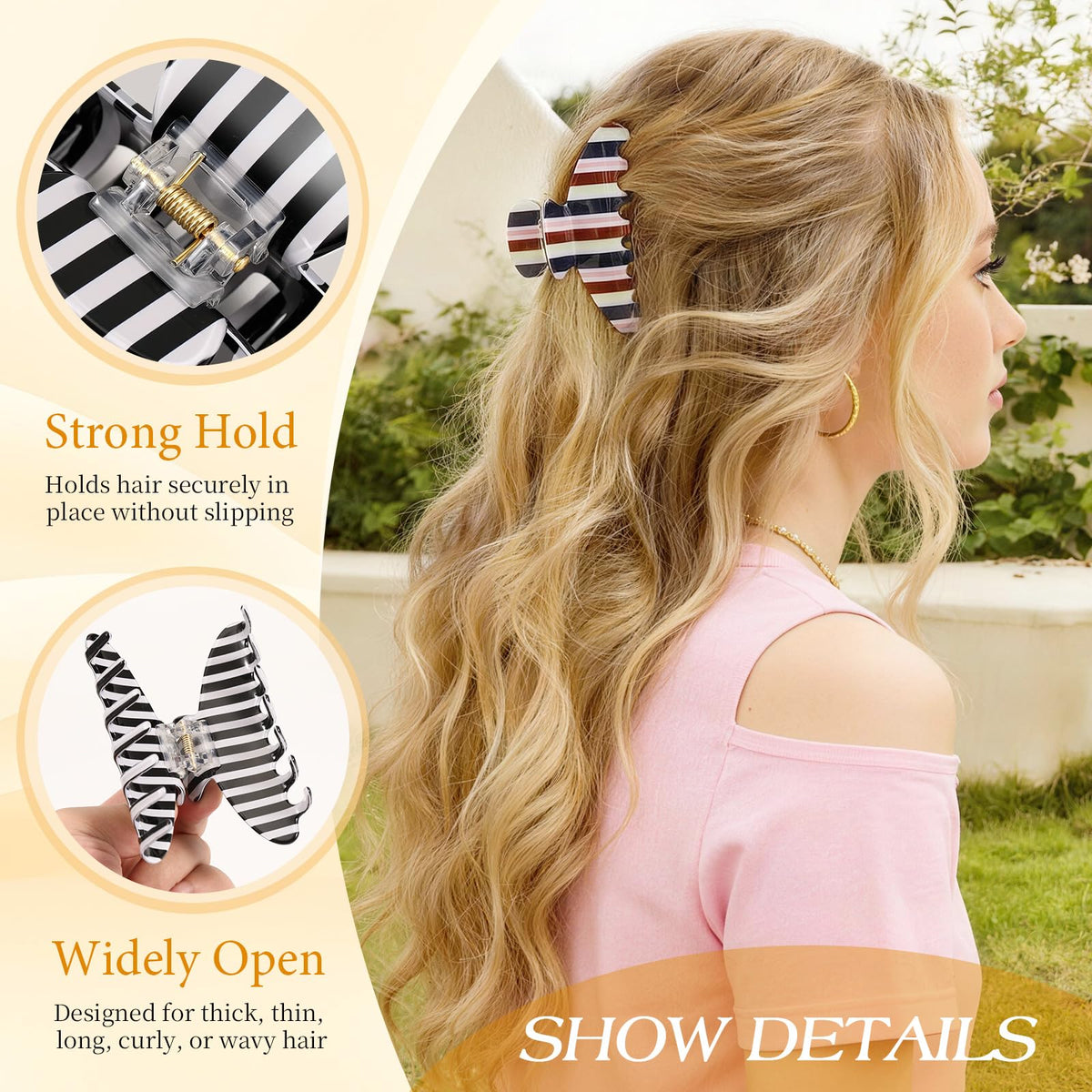 Phyzylvia clip holding a high bun on thick hair for all-day security