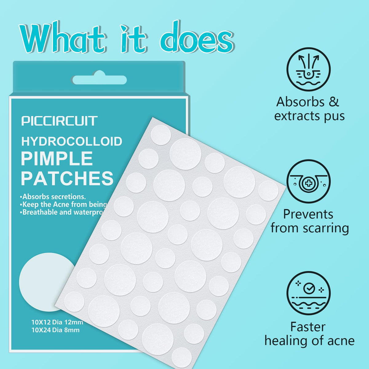 PICcircuit patches applied on cheek hiding blemish and preventing picking