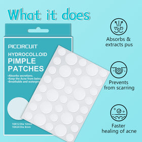 PICcircuit patches applied on cheek hiding blemish and preventing picking
