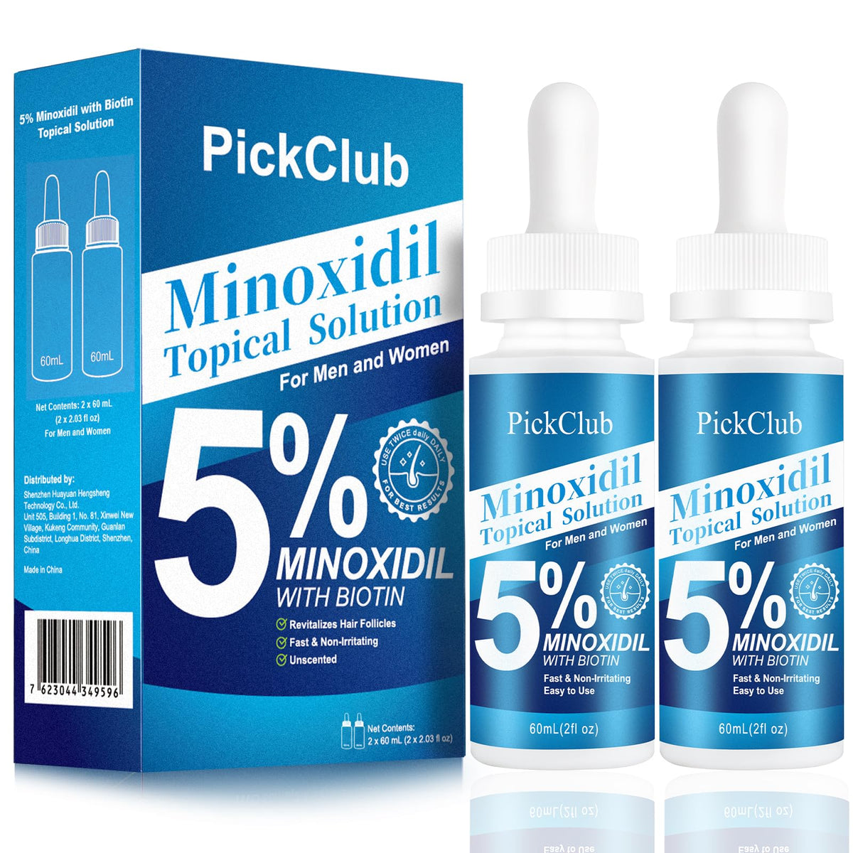 PickClub front packaging showing two bottles and product benefits for clear value