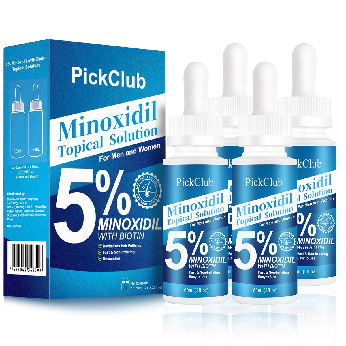 PickClub front packaging showing four-bottle value pack and benefits
