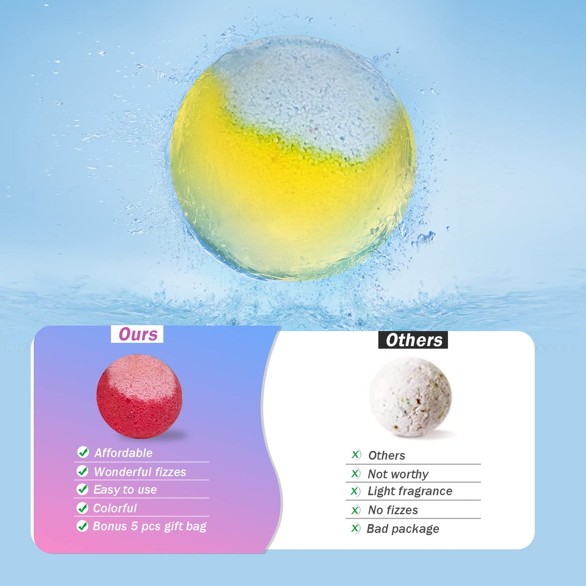 PickMora fizzing bath bomb in tub creating colorful swirl benefit: vivid visual fizz