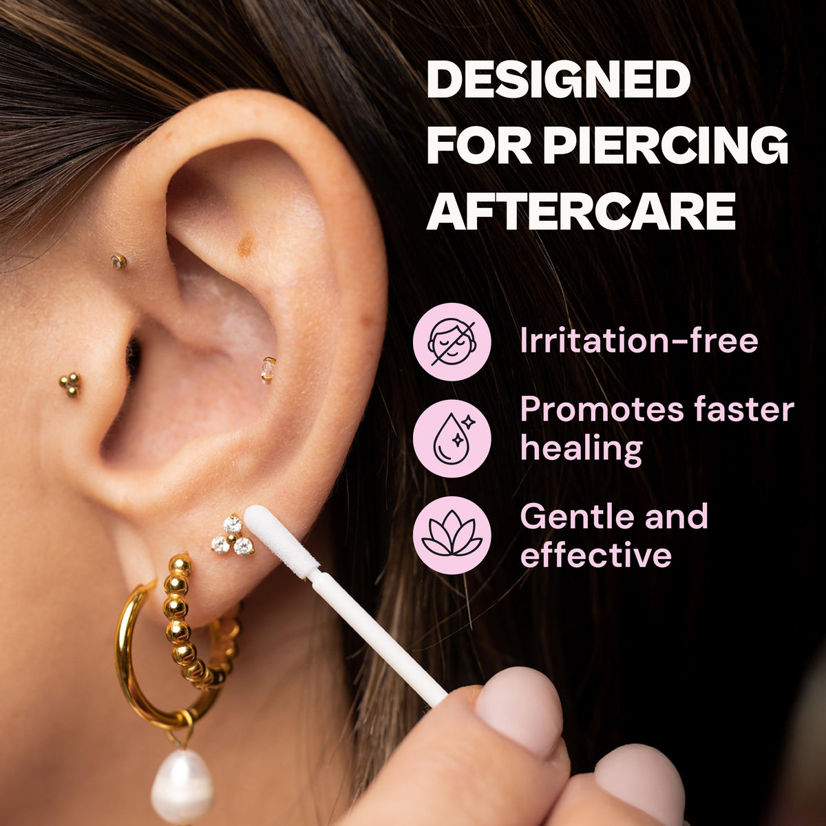 PiercingProtect swab cleaning a nostril piercing for precise aftercare