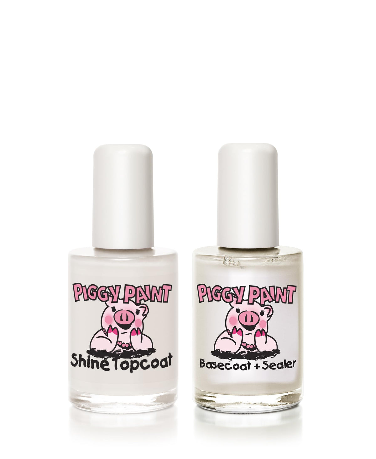 Piggy Paint basecoat bottle close-up highlighting brush and easy application