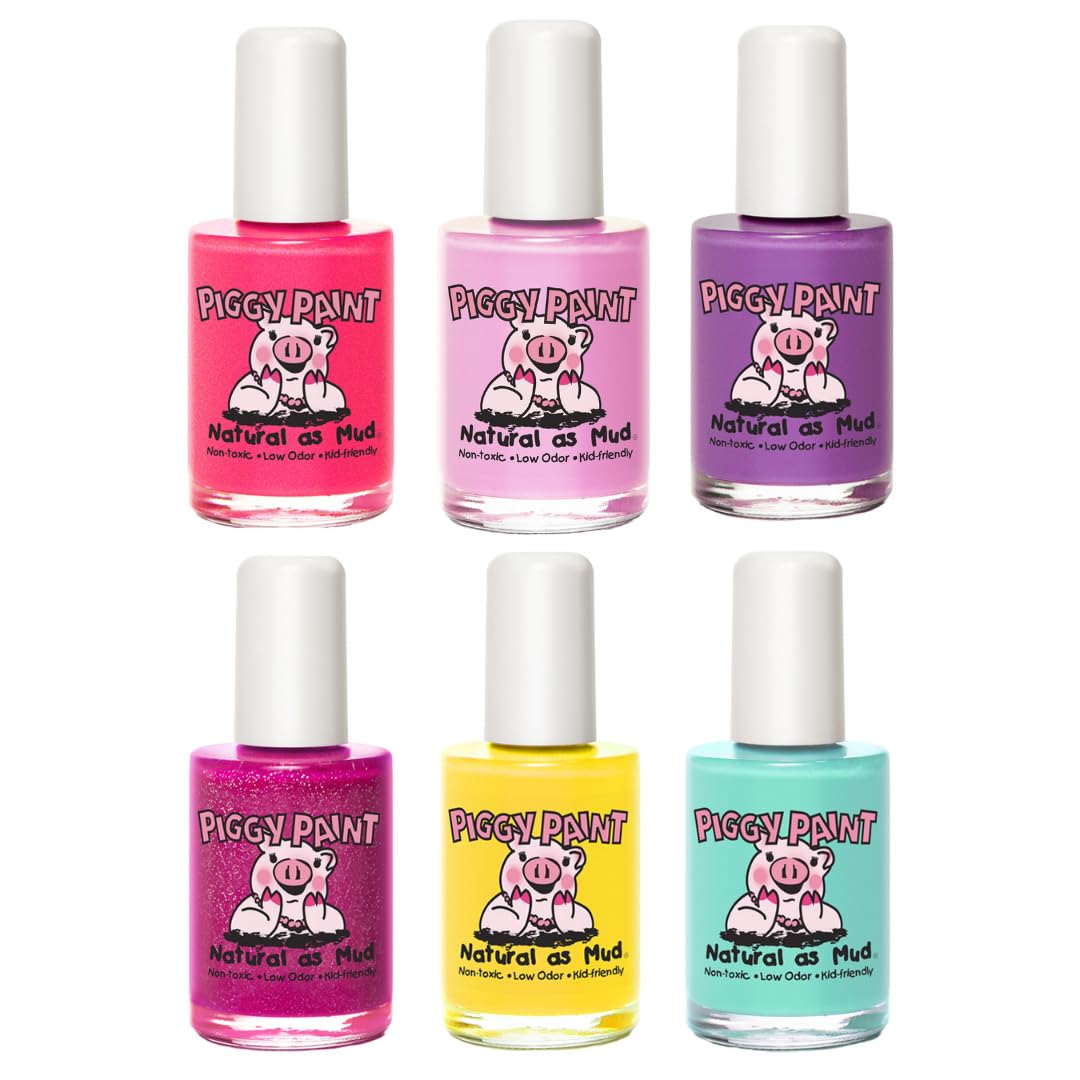 Piggy Paint bottles lined up to show the full color range and easy selection