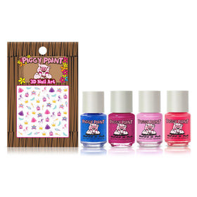 Piggy Paint four small bottles lined up showing colorful kid-safe choices