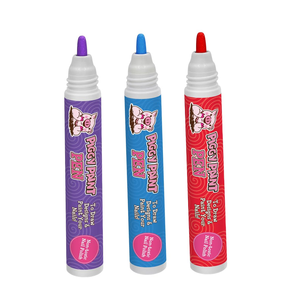 Piggy Paint front packaging showing three pens and product benefits