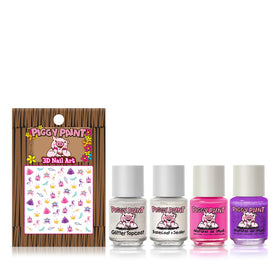 Piggy Paint mini bottles lined up demonstrating travel-friendly portability