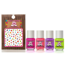 Piggy Paint mini bottles grouped together highlighting kid-safe, low-odor formula