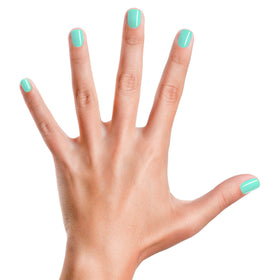 Piggy Paint swatch on skin showing true seafoam green shade and gentle finish