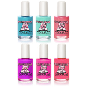 Piggy Paint six full-size bottles lined up, offering fun kid-friendly colors