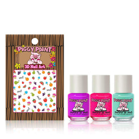 Piggy Paint three polish bottles arranged displaying bright kid-friendly shades