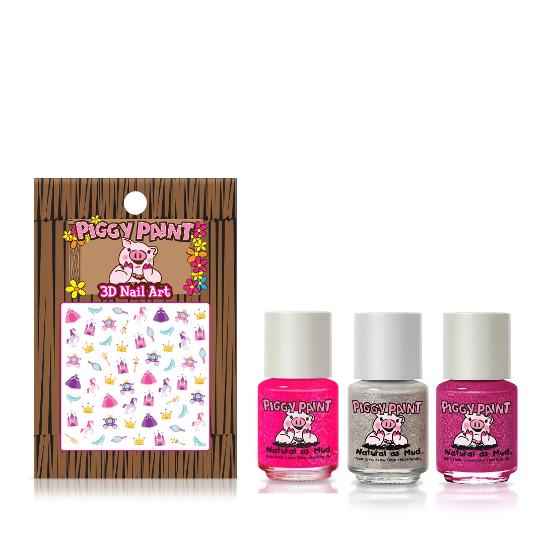 Piggy Paint three mini bottles lined up for easy color choice