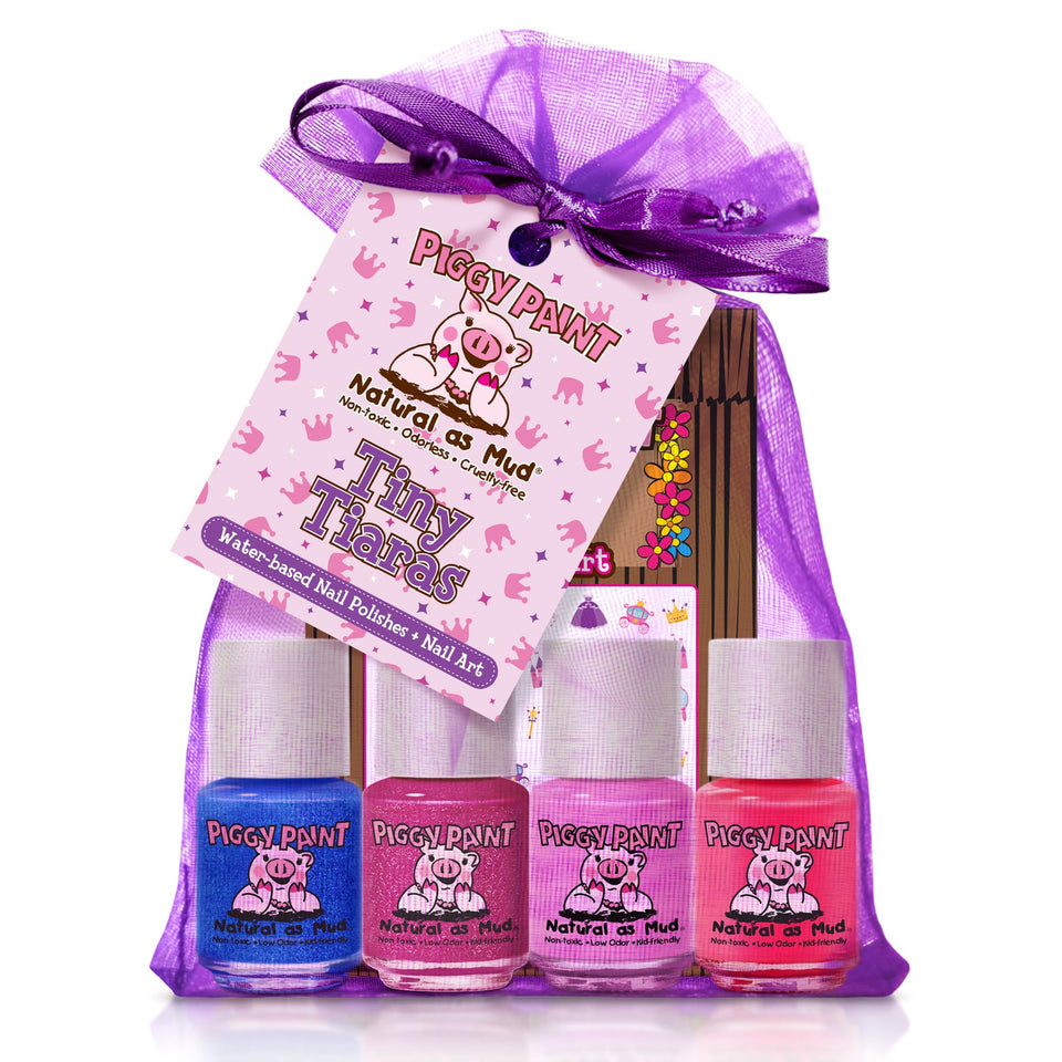 Piggy Paint Tiny Tiaras front packaging showing safe kids polish benefits