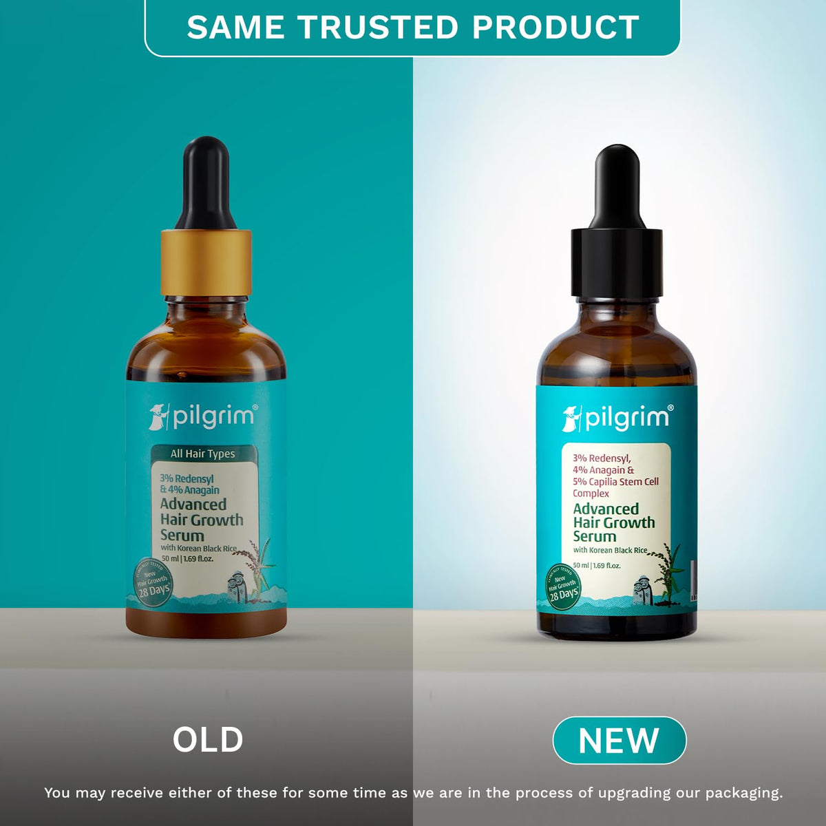 Pilgrim back label with ingredient list highlighting active growth ingredients