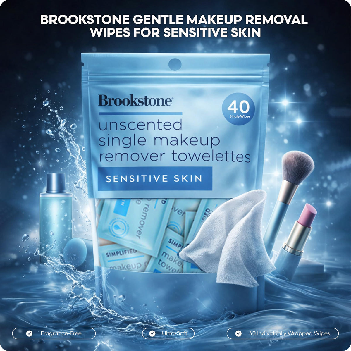 Pink Sky Brookstone single unwrapped towelette ready to gently cleanse skin