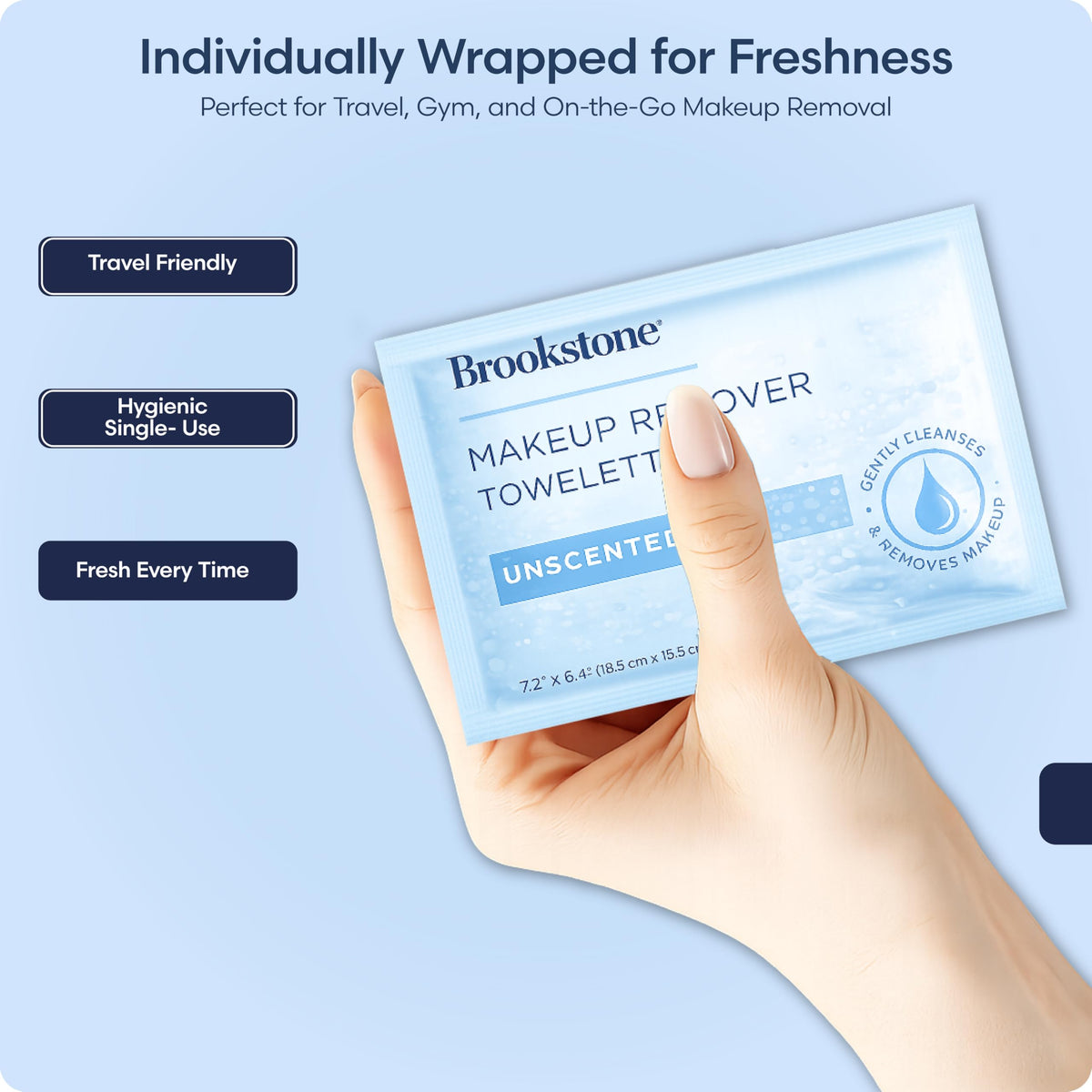 Pink Sky Brookstone wipe in use removing makeup from cheek with gentle touch
