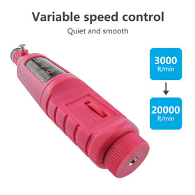 Pinkiou handpiece in use during a manicure providing steady, low-vibration control