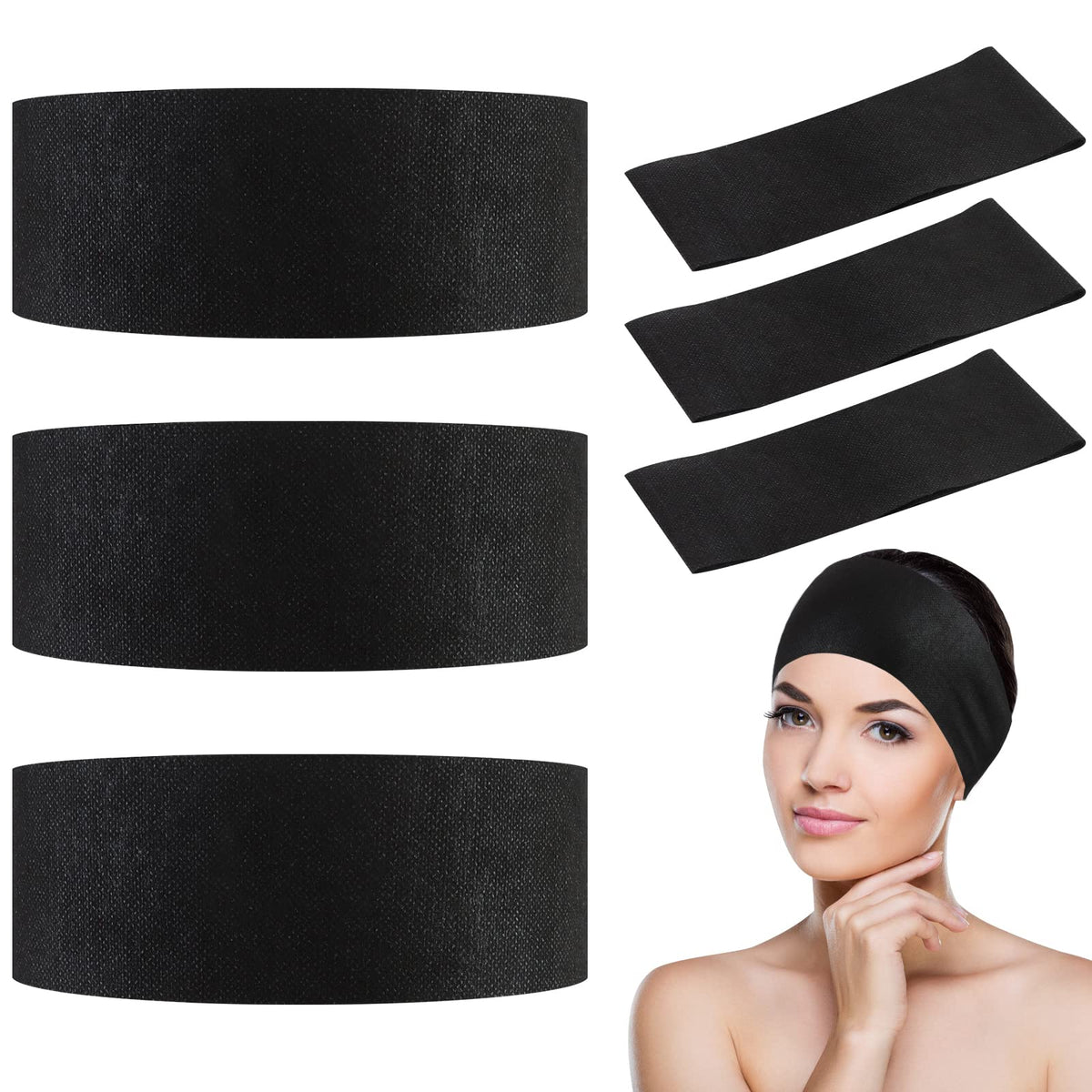PINKXHY front pack showing 128 black disposable headbands for convenient supply
