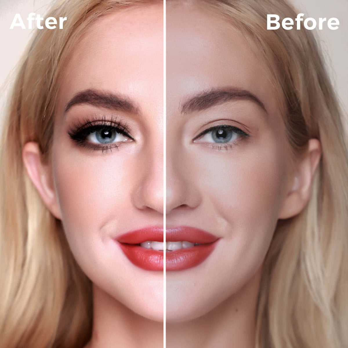 PINKZIO before and after lash lift demonstrating open, curled eyes