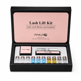 PINKZIO front packaging showing complete lash lift kit and benefits